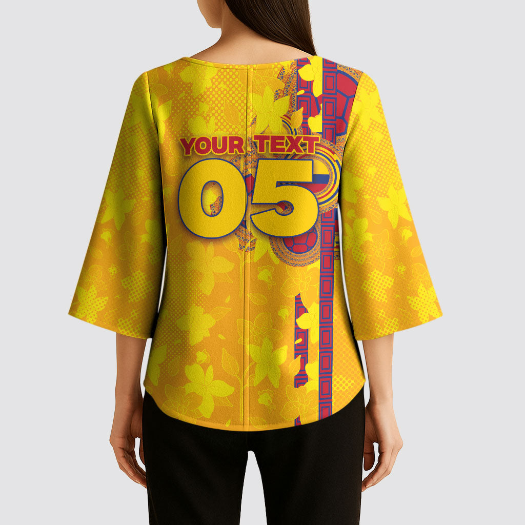 Custom Colombia Football Kimono Sleeve Blouse Tropical Orchid Floral Pattern With Coat Of Arms