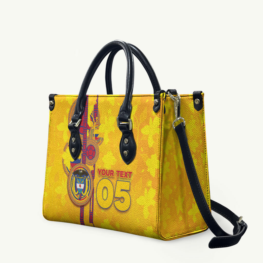 Custom Colombia Football Leather Bag Tropical Orchid Floral Pattern With Coat Of Arms