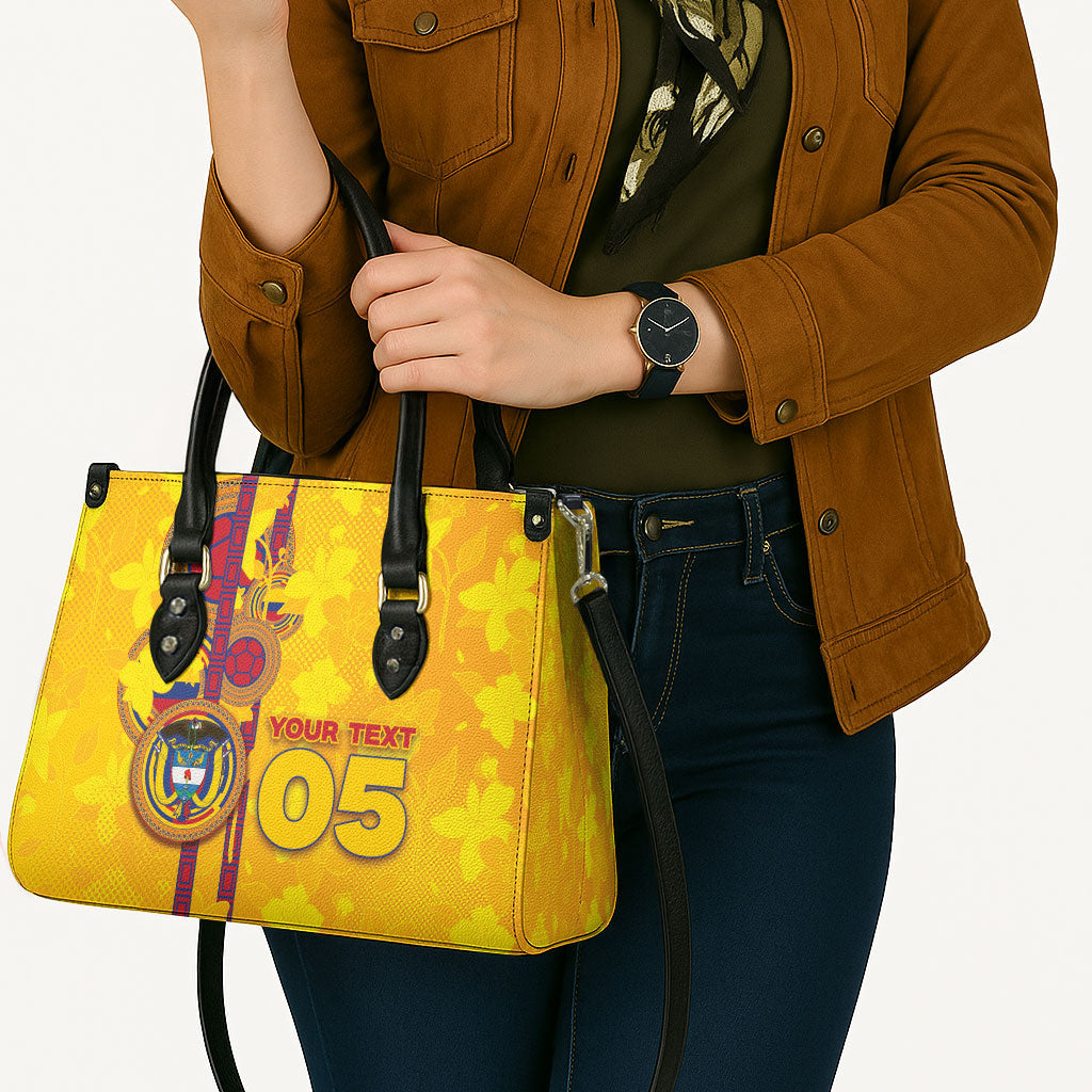 Custom Colombia Football Leather Bag Tropical Orchid Floral Pattern With Coat Of Arms