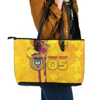 Custom Colombia Football Leather Tote Bag Tropical Orchid Floral Pattern With Coat Of Arms
