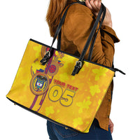 Custom Colombia Football Leather Tote Bag Tropical Orchid Floral Pattern With Coat Of Arms