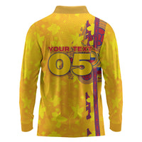 Custom Colombia Football Long Sleeve Polo Shirt Tropical Orchid Floral Pattern With Coat Of Arms