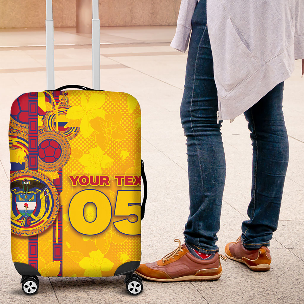 Custom Colombia Football Luggage Cover Tropical Orchid Floral Pattern With Coat Of Arms