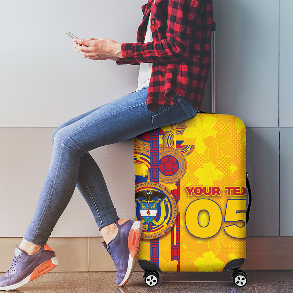 Custom Colombia Football Luggage Cover Tropical Orchid Floral Pattern With Coat Of Arms