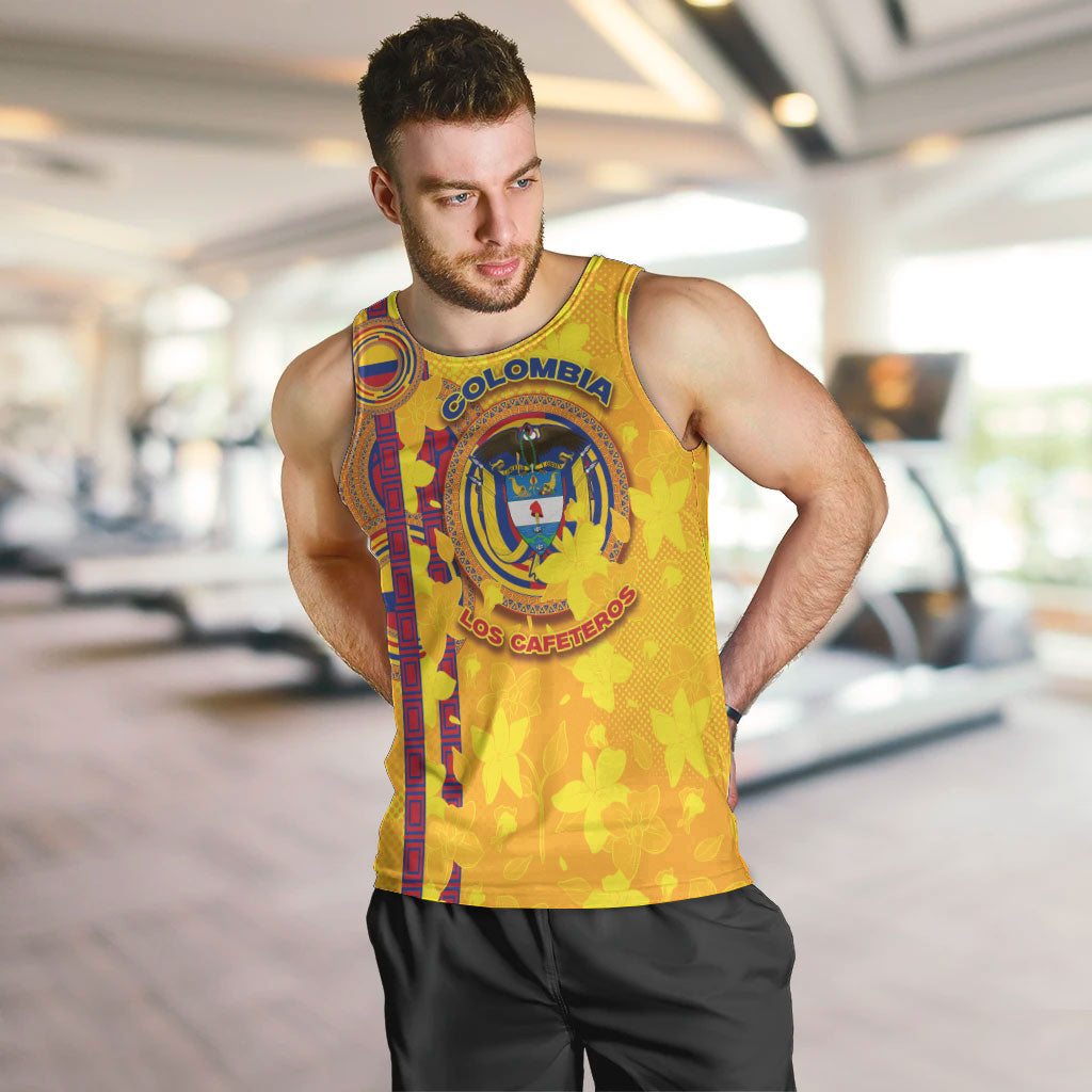 Custom Colombia Football Men Tank Top Tropical Orchid Floral Pattern With Coat Of Arms