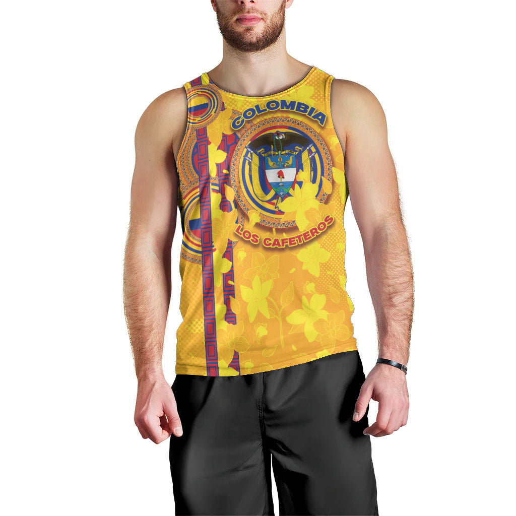 Custom Colombia Football Men Tank Top Tropical Orchid Floral Pattern With Coat Of Arms