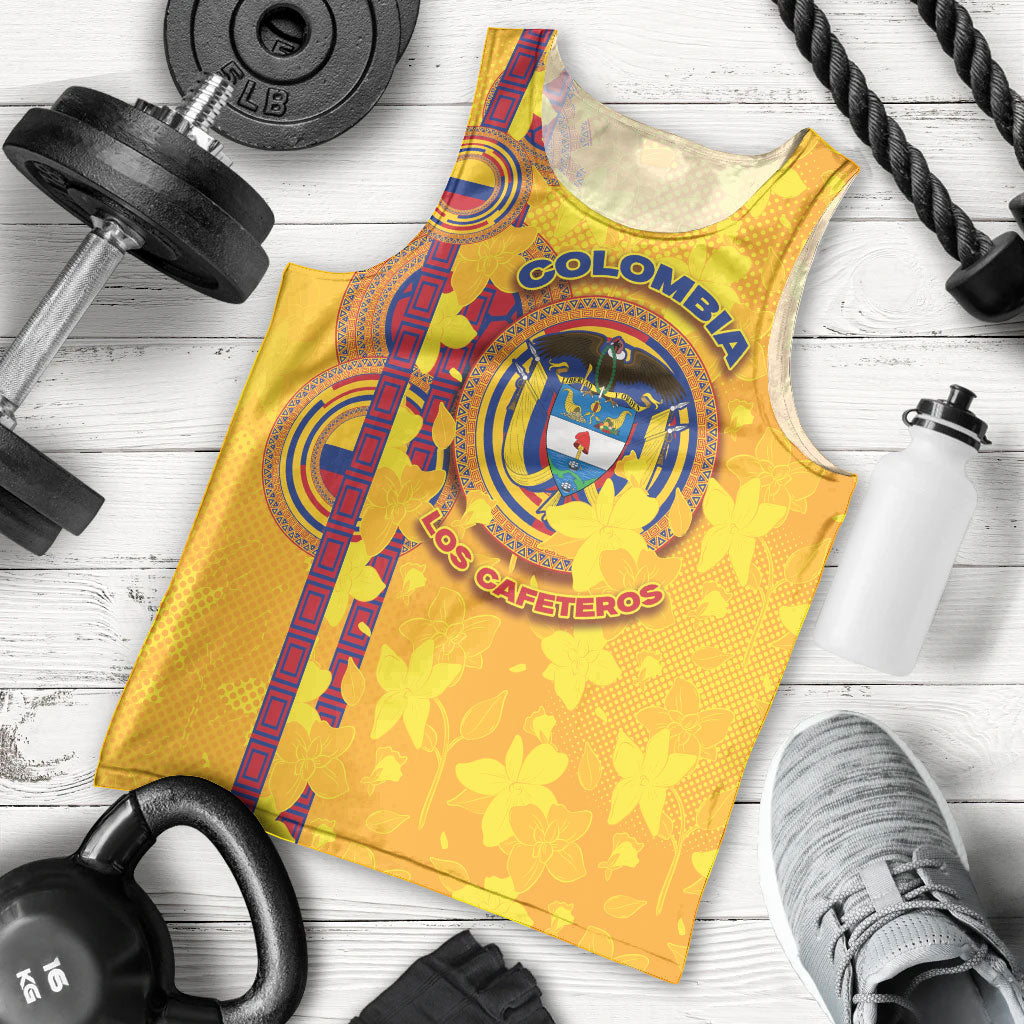 Custom Colombia Football Men Tank Top Tropical Orchid Floral Pattern With Coat Of Arms