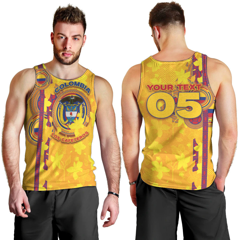 Custom Colombia Football Men Tank Top Tropical Orchid Floral Pattern With Coat Of Arms