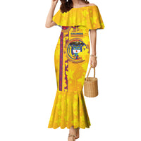 Custom Colombia Football Mermaid Dress Tropical Orchid Floral Pattern With Coat Of Arms