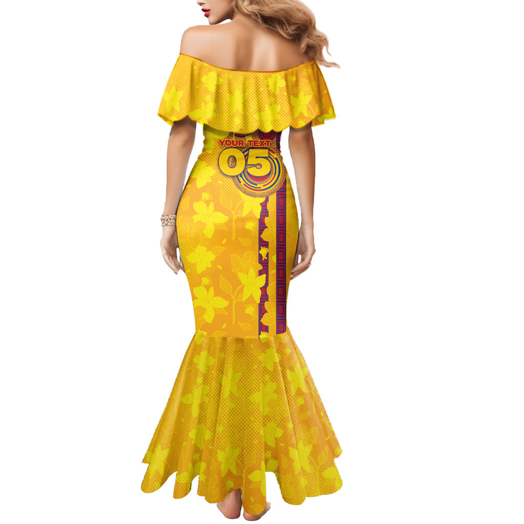 Custom Colombia Football Mermaid Dress Tropical Orchid Floral Pattern With Coat Of Arms