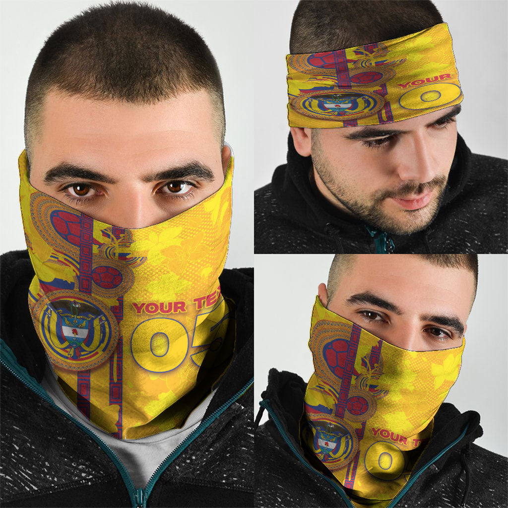 Custom Colombia Football Neck Gaiter Tropical Orchid Floral Pattern With Coat Of Arms