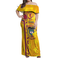 Custom Colombia Football Off Shoulder Maxi Dress Tropical Orchid Floral Pattern With Coat Of Arms