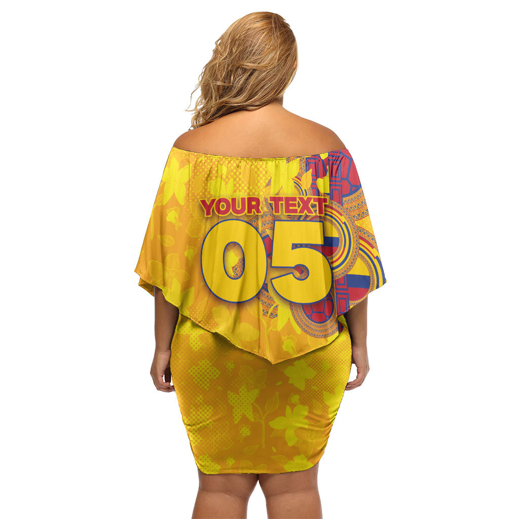 Custom Colombia Football Off Shoulder Short Dress Tropical Orchid Floral Pattern With Coat Of Arms