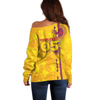 Custom Colombia Football Off Shoulder Sweater Tropical Orchid Floral Pattern With Coat Of Arms