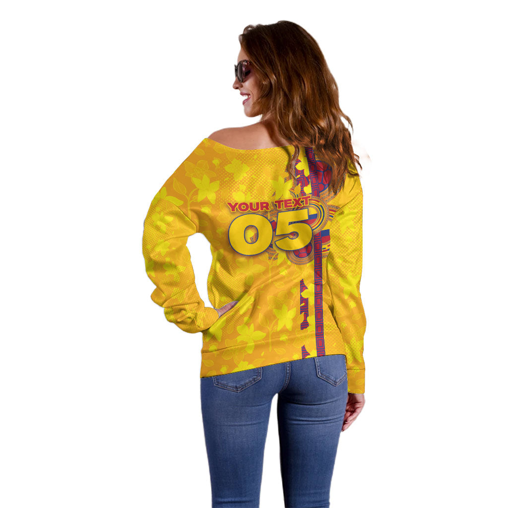 Custom Colombia Football Off Shoulder Sweater Tropical Orchid Floral Pattern With Coat Of Arms