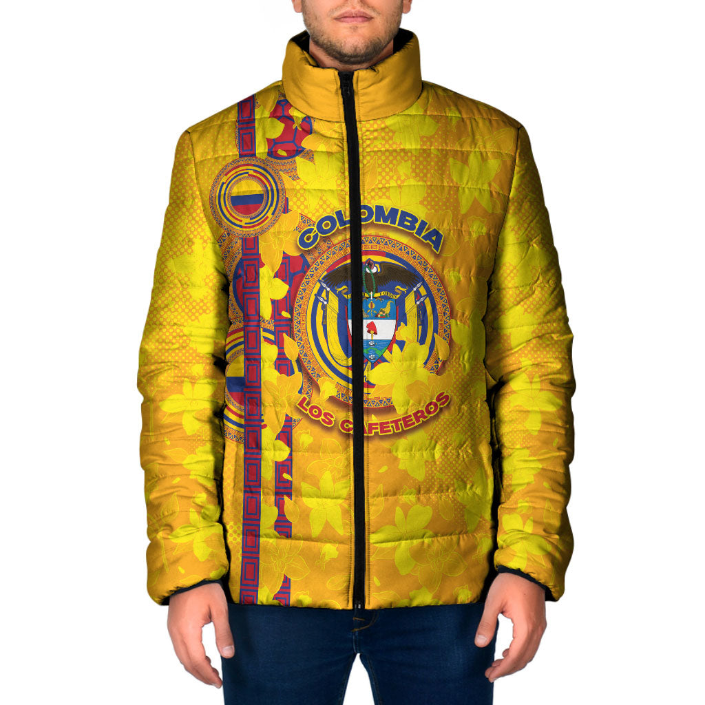 Custom Colombia Football Padded Jacket Tropical Orchid Floral Pattern With Coat Of Arms
