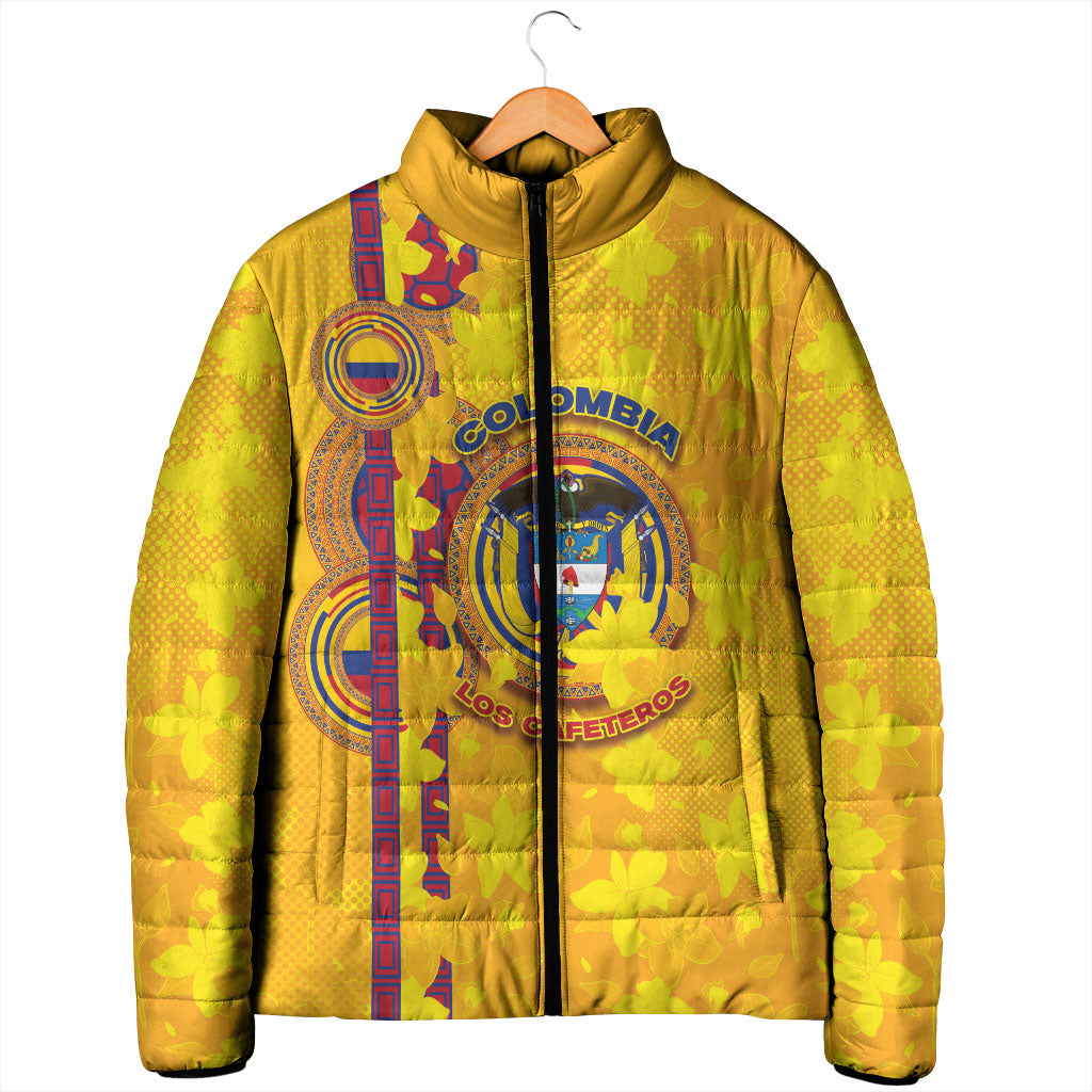 Custom Colombia Football Padded Jacket Tropical Orchid Floral Pattern With Coat Of Arms