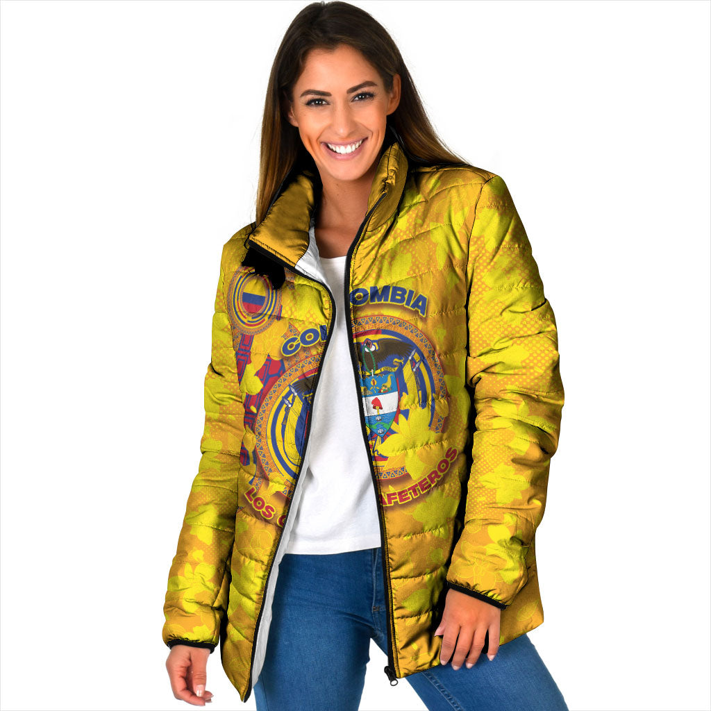 Custom Colombia Football Padded Jacket Tropical Orchid Floral Pattern With Coat Of Arms