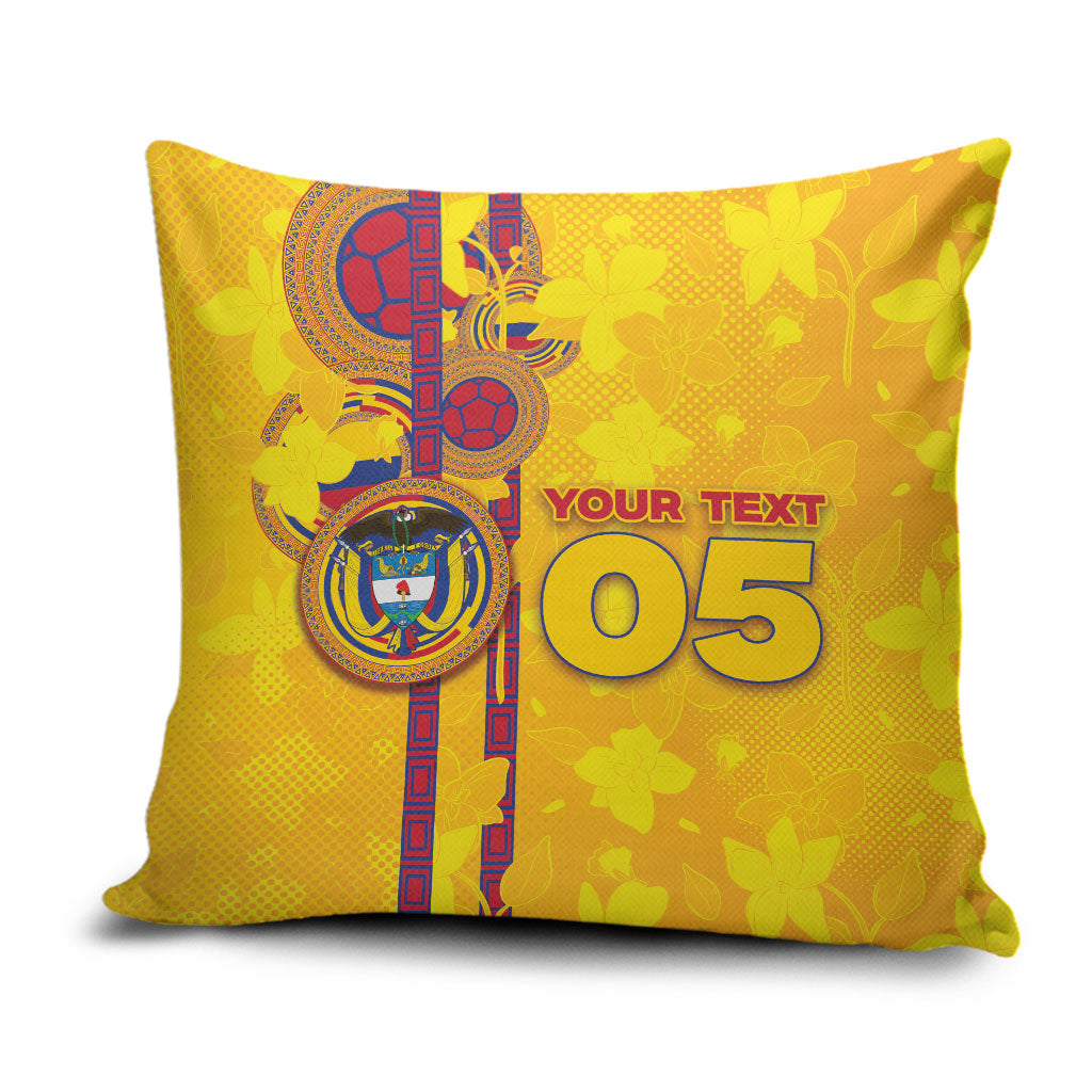 Custom Colombia Football Pillow Cover Tropical Orchid Floral Pattern With Coat Of Arms