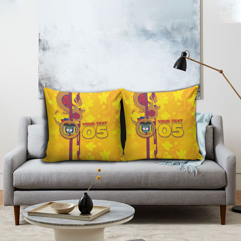 Custom Colombia Football Pillow Cover Tropical Orchid Floral Pattern With Coat Of Arms