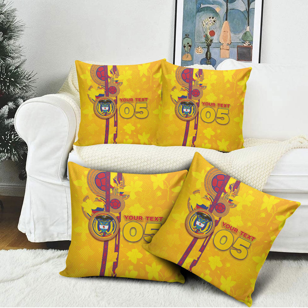 Custom Colombia Football Pillow Cover Tropical Orchid Floral Pattern With Coat Of Arms