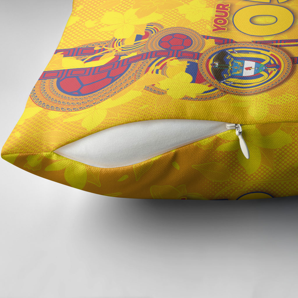 Custom Colombia Football Pillow Cover Tropical Orchid Floral Pattern With Coat Of Arms