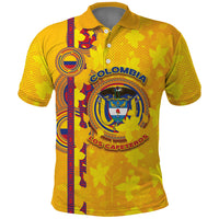 Custom Colombia Football Polo Shirt Tropical Orchid Floral Pattern With Coat Of Arms