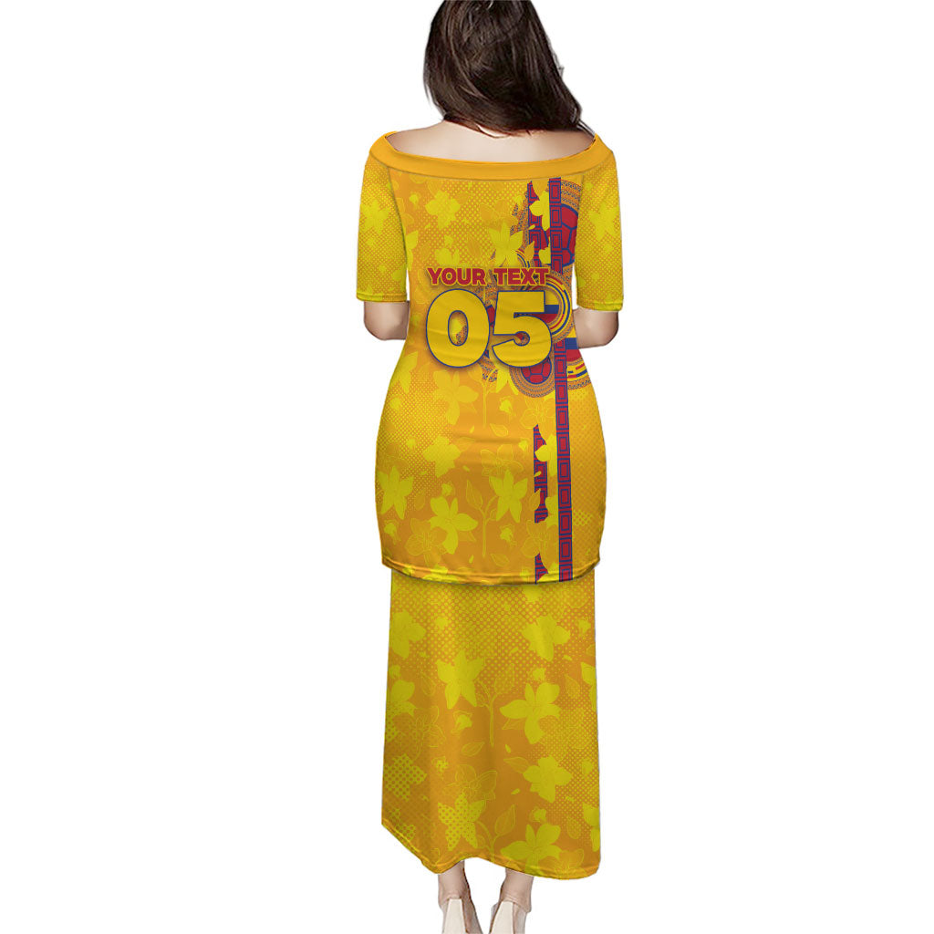 Custom Colombia Football Puletasi Tropical Orchid Floral Pattern With Coat Of Arms