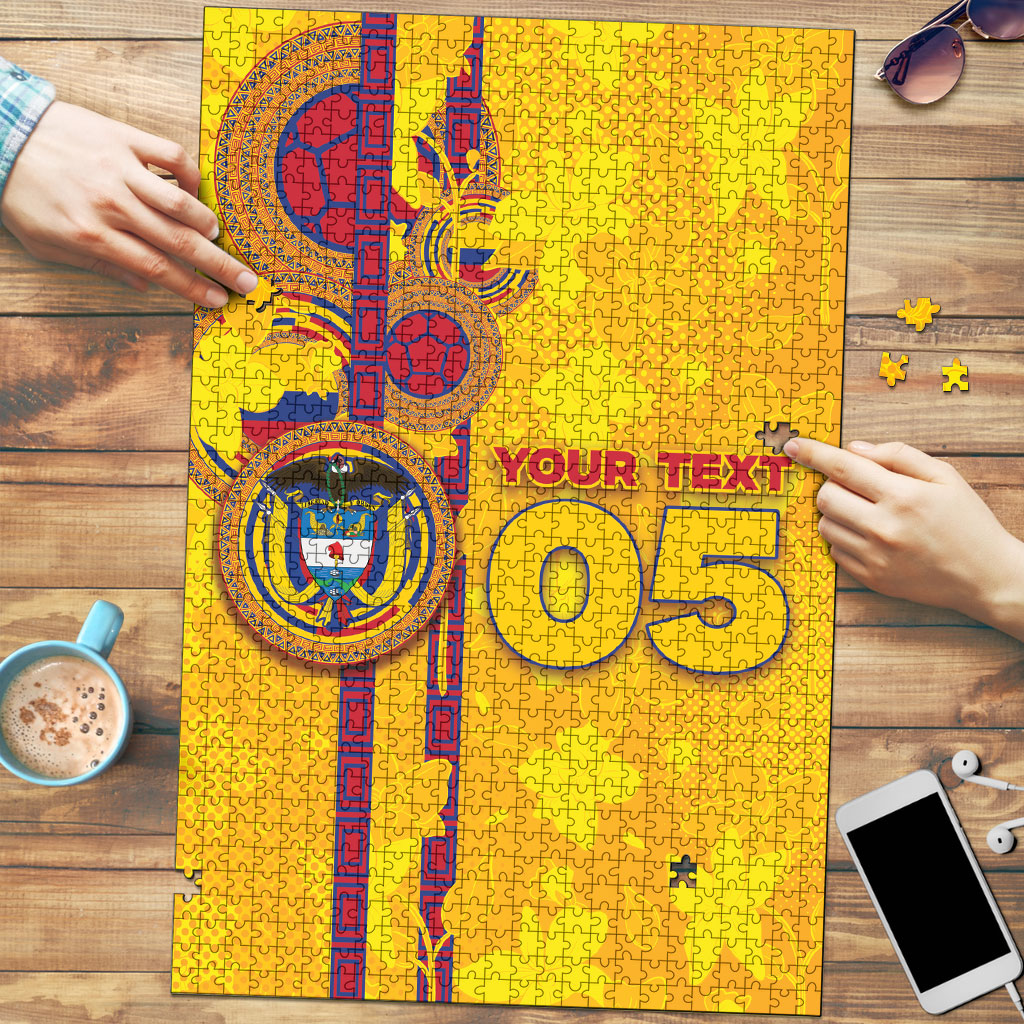 Custom Colombia Football Puzzle Tropical Orchid Floral Pattern With Coat Of Arms