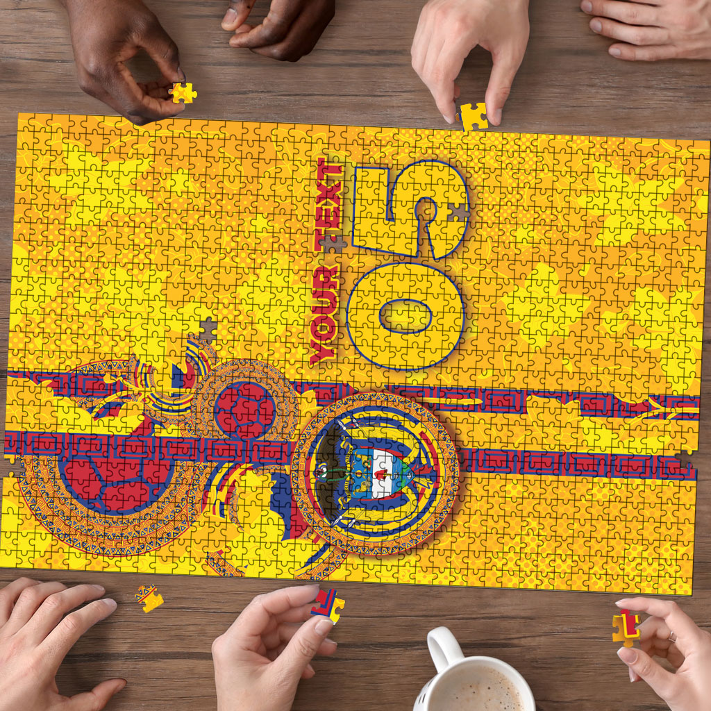 Custom Colombia Football Puzzle Tropical Orchid Floral Pattern With Coat Of Arms