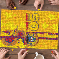 Custom Colombia Football Puzzle Tropical Orchid Floral Pattern With Coat Of Arms