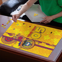 Custom Colombia Football Puzzle Tropical Orchid Floral Pattern With Coat Of Arms
