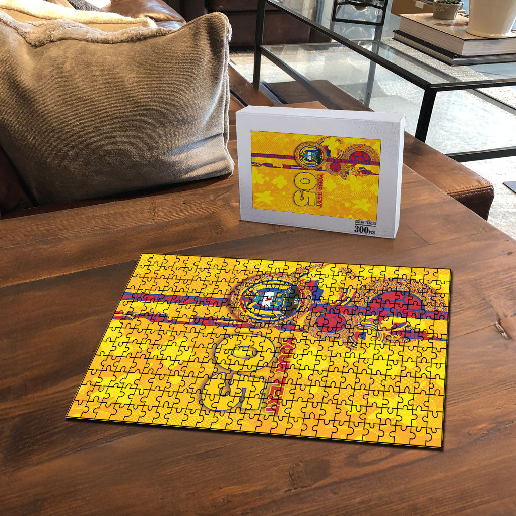 Custom Colombia Football Puzzle Tropical Orchid Floral Pattern With Coat Of Arms