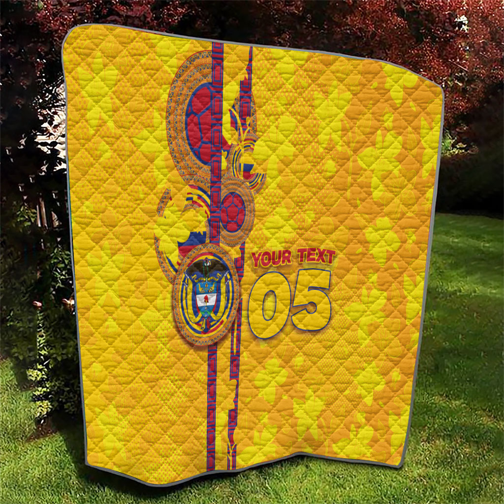 Custom Colombia Football Quilt Tropical Orchid Floral Pattern With Coat Of Arms