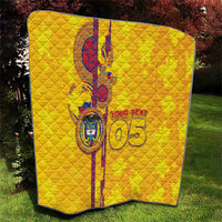 Custom Colombia Football Quilt Tropical Orchid Floral Pattern With Coat Of Arms