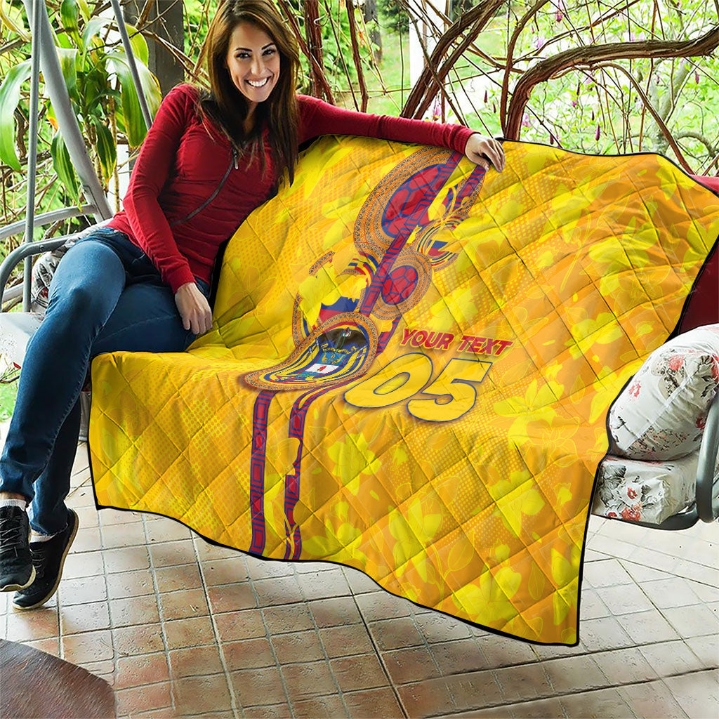 Custom Colombia Football Quilt Tropical Orchid Floral Pattern With Coat Of Arms