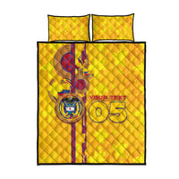 Custom Colombia Football Quilt Bed Set Tropical Orchid Floral Pattern With Coat Of Arms