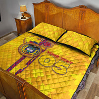 Custom Colombia Football Quilt Bed Set Tropical Orchid Floral Pattern With Coat Of Arms