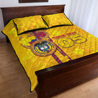 Custom Colombia Football Quilt Bed Set Tropical Orchid Floral Pattern With Coat Of Arms