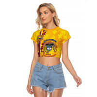 Custom Colombia Football Raglan Cropped T Shirt Tropical Orchid Floral Pattern With Coat Of Arms