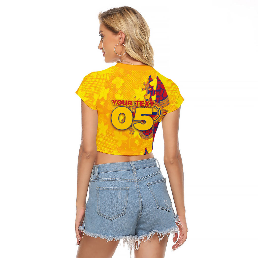 Custom Colombia Football Raglan Cropped T Shirt Tropical Orchid Floral Pattern With Coat Of Arms