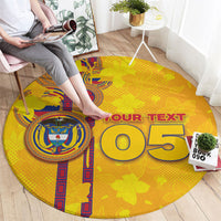Custom Colombia Football Round Carpet Tropical Orchid Floral Pattern With Coat Of Arms