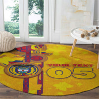 Custom Colombia Football Round Carpet Tropical Orchid Floral Pattern With Coat Of Arms