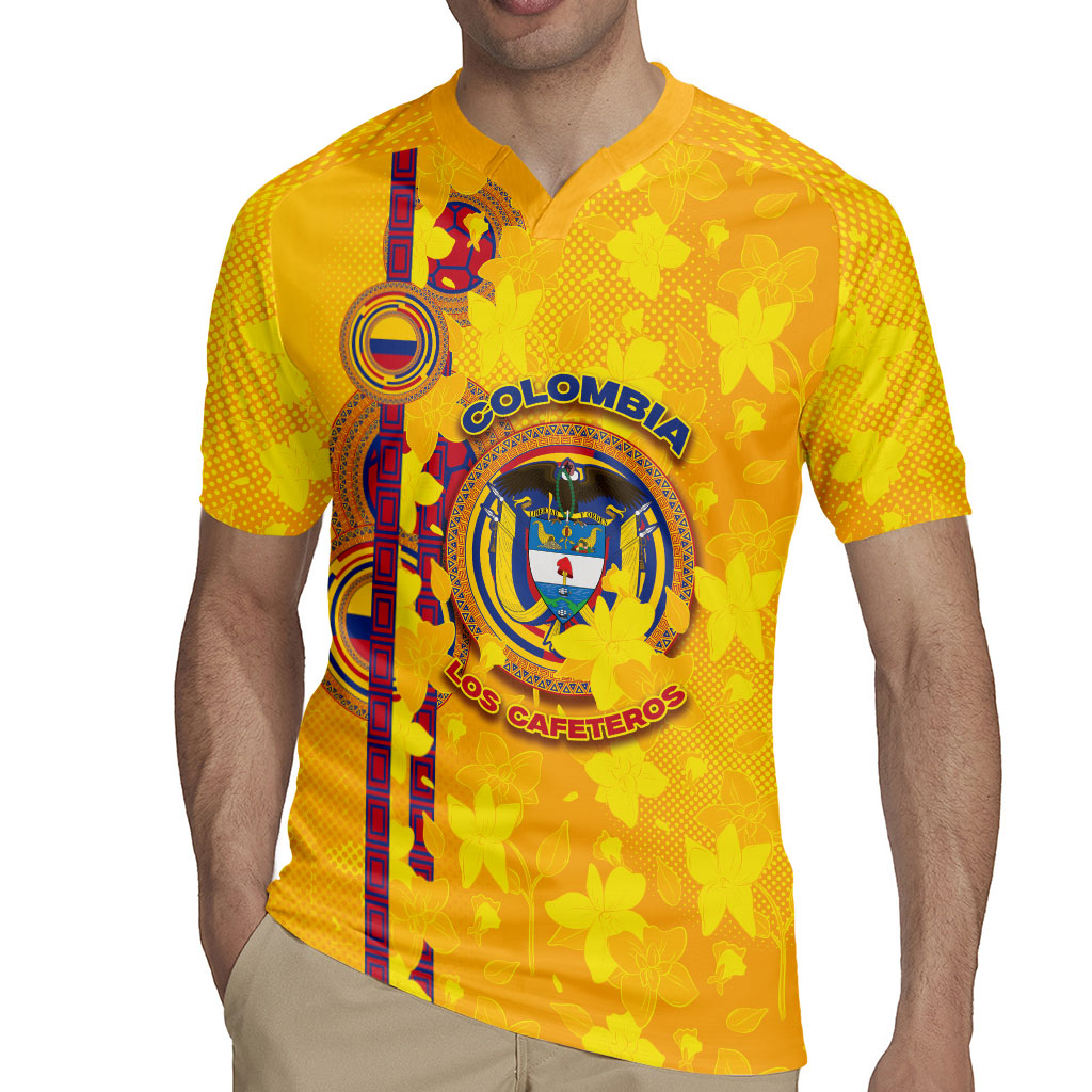 Custom Colombia Football Rugby Jersey Tropical Orchid Floral Pattern With Coat Of Arms