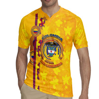 Custom Colombia Football Rugby Jersey Tropical Orchid Floral Pattern With Coat Of Arms
