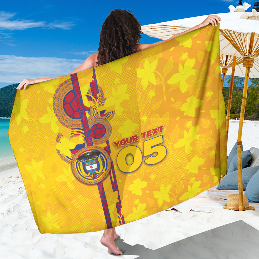 Custom Colombia Football Sarong Tropical Orchid Floral Pattern With Coat Of Arms