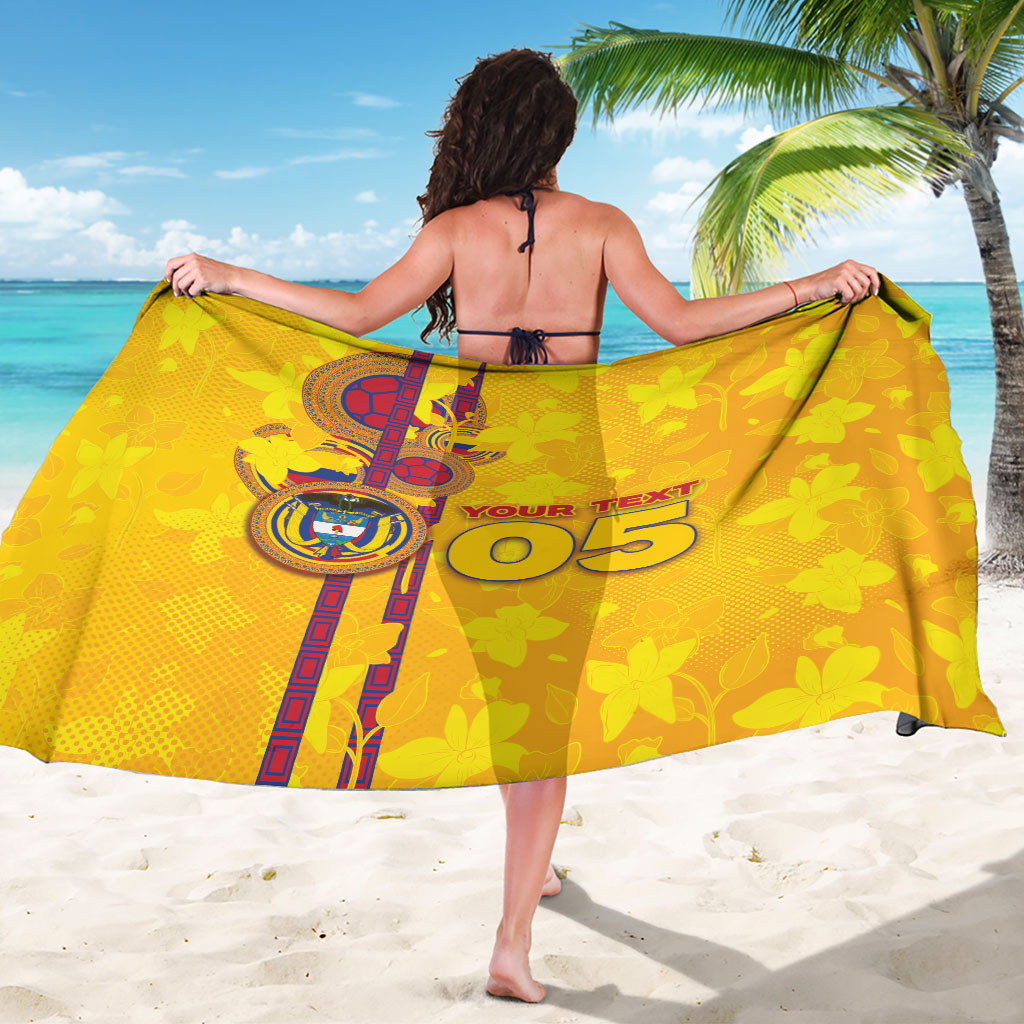 Custom Colombia Football Sarong Tropical Orchid Floral Pattern With Coat Of Arms