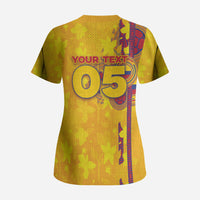 Custom Colombia Football Scrub Top Tropical Orchid Floral Pattern With Coat Of Arms
