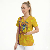 Custom Colombia Football Scrub Top Tropical Orchid Floral Pattern With Coat Of Arms