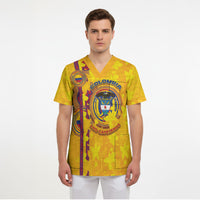 Custom Colombia Football Scrub Top Tropical Orchid Floral Pattern With Coat Of Arms